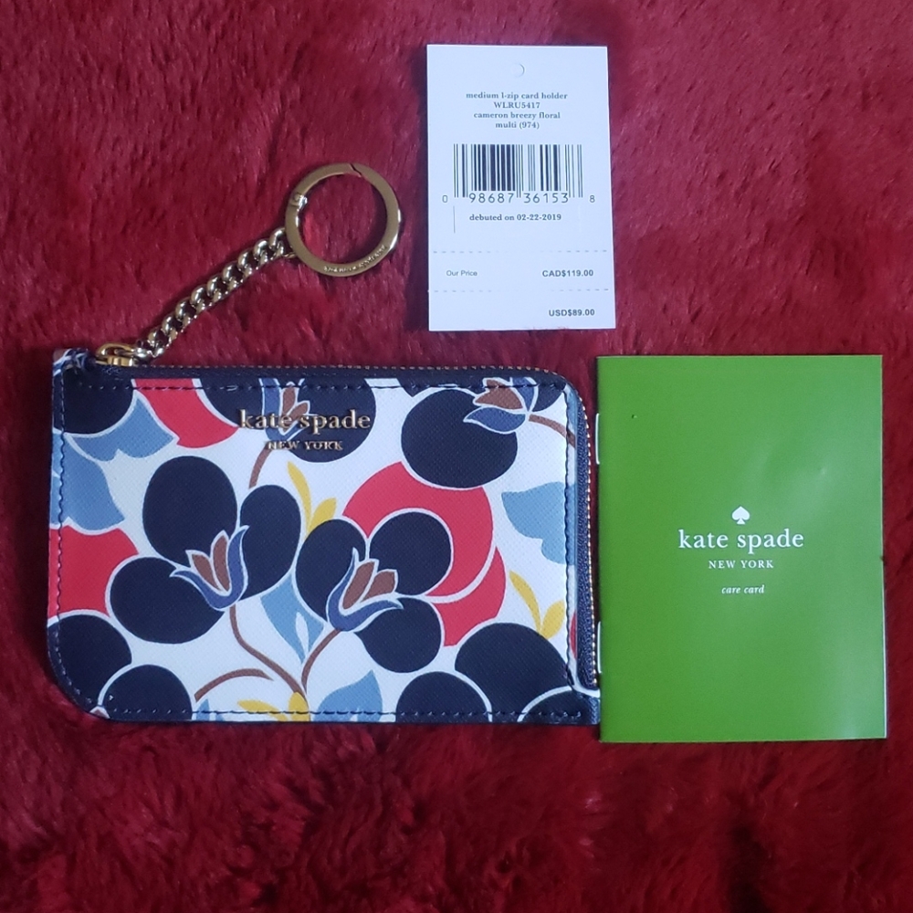 Kate Spde L-Zip Breezy Floral Cameron Card Holder